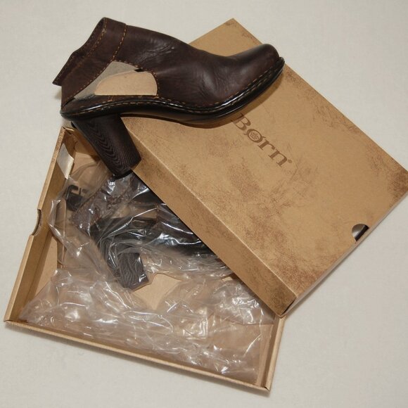 NIB Born Giddy Brown Leather Clog Mule Slingback Heels, Women Size US 8 MW - Picture 4 of 8